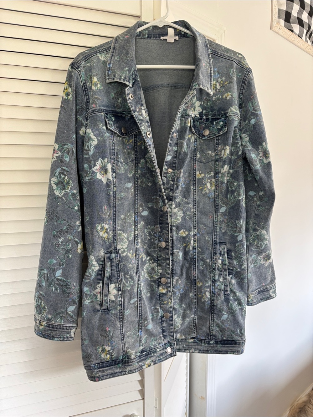 Tribal Floral Print Jean Jacket in Faded Blue